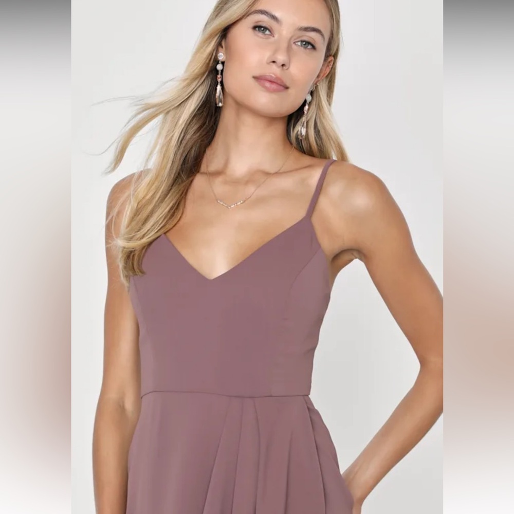 Lulus Mauve Purple Reinette Faux Wrap Silhouette Asymmetrical Midi Dress NWT M - Picture 3 of 16